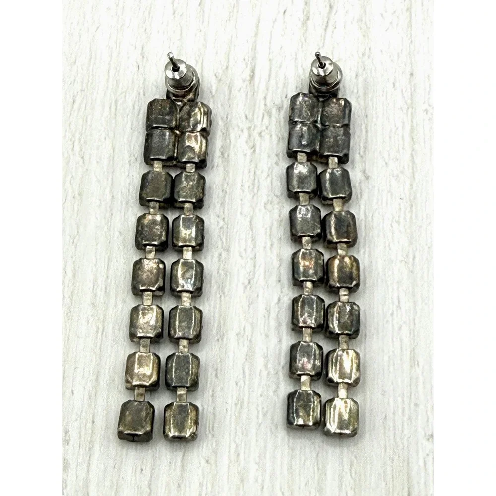 Vintage 1960s Rhinestone Dangle Earrings Double Strand MCM‎ Glam Drop Earrings